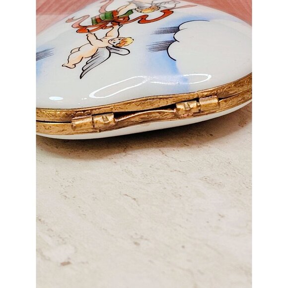 Heart-Shaped Limoges Trinket Box With Cherub Design & Ribbon Accents Fro… - Picture 2 of 8